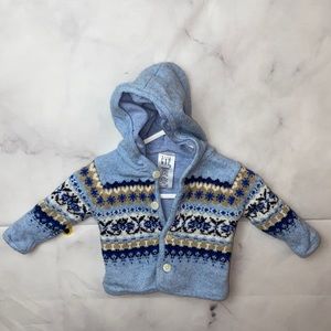 Baby Gap 3-6 M Newborn Infant Knit Blue Hoodie Sweater Button lined